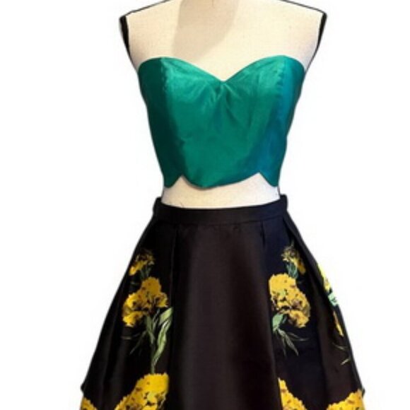 Terani Couture Dresses & Skirts - Terani Couture Black Green Satin Strapless Floral 2 Piece Dress